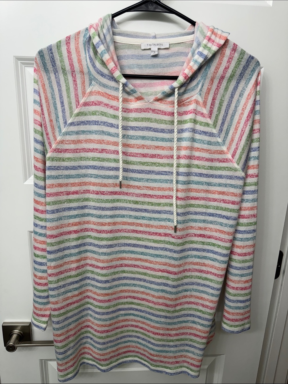 Talbots Pastel Multicolor Striped Hooded Sweater